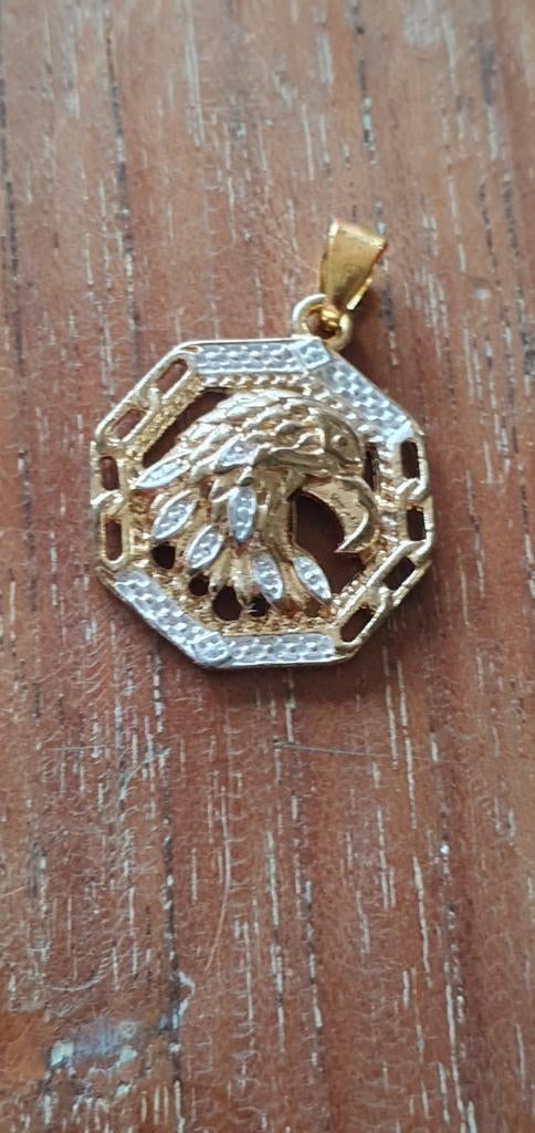 Goudkleurige hanger met adelaar en strass, Overige materialen, Gebruikt, Ophalen of Verzenden, Goud