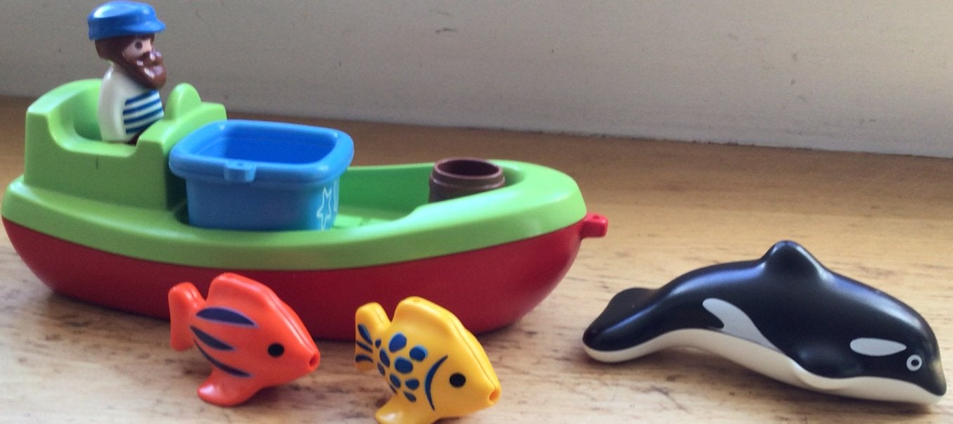 Playmobil 123 set boot met visser, vissen en orka, Ophalen of Verzenden, Gebruikt, Overige typen