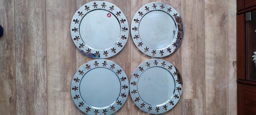 4 Alessi dienblad Girotondo, rond 40 cm King Kong onderbord, Zilver, Ophalen of Verzenden, Alessi, Overige typen