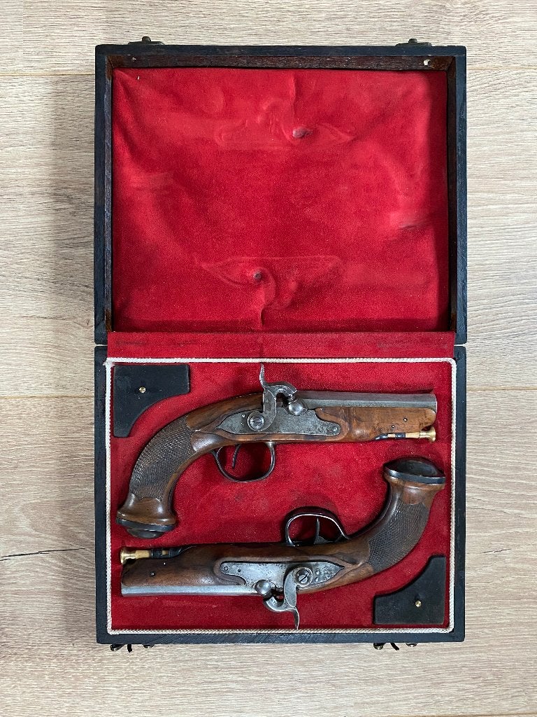 Set Antieke (1820) Percussie pistolen in een kistje, Antiek en Kunst, Ophalen of Verzenden