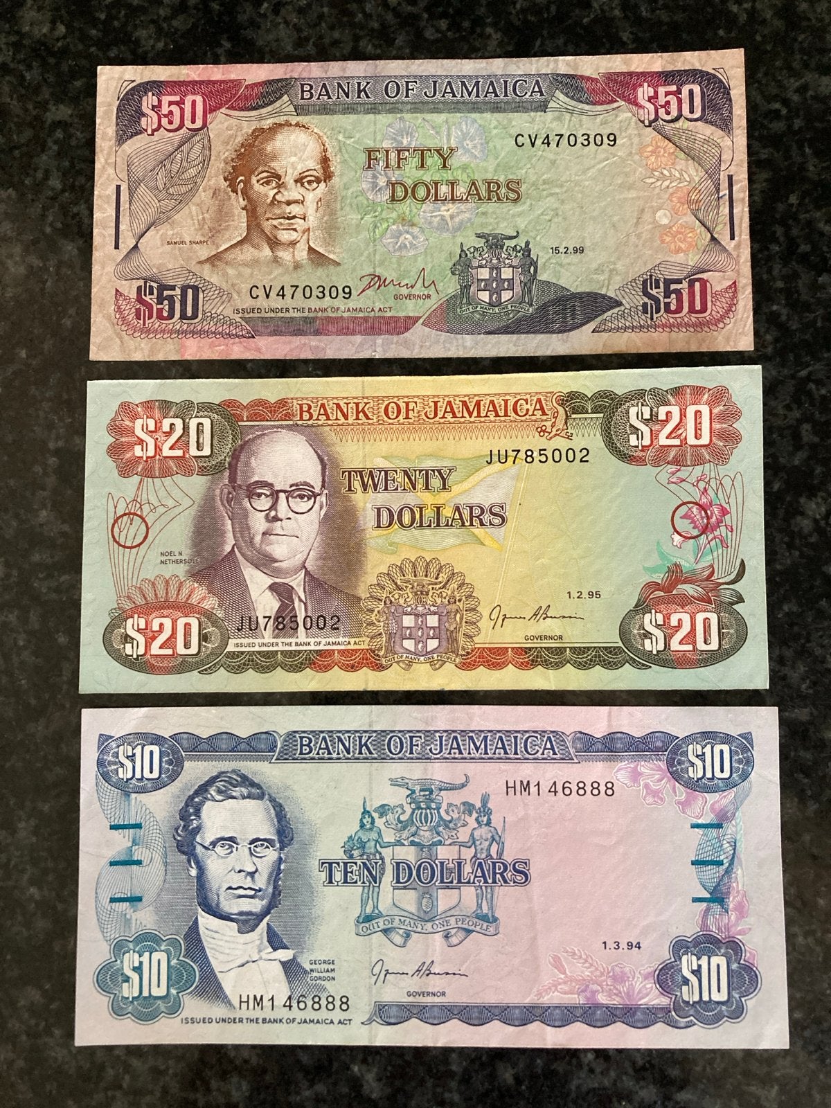 Set Jamaicaanse Dollars (10, 20, 50) - Bank of Jamaica, Postzegels en Munten, Ophalen of Verzenden, Midden-Amerika, Setje