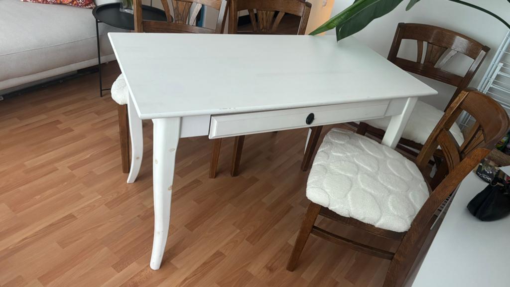 Sierlijk wit bureau met lade (hout, 120 x 60 cm & 75cm hoog), Huis en Inrichting, Bureaus, Ophalen, Gebruikt