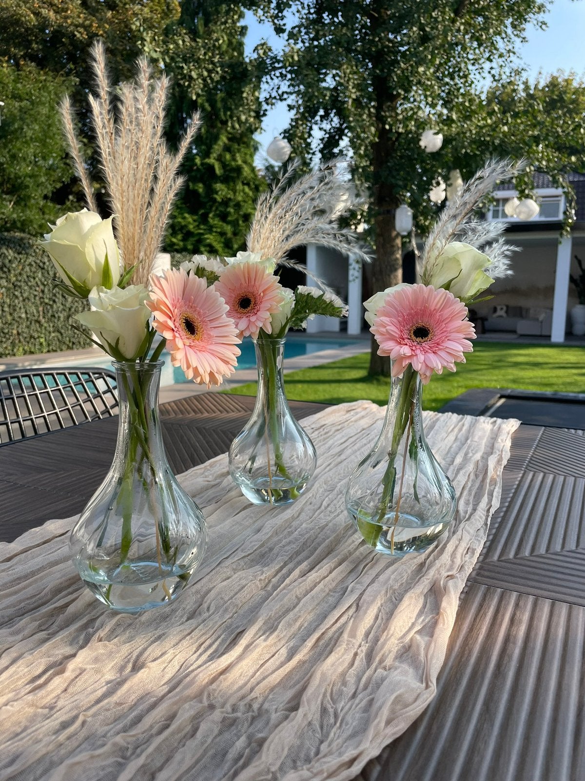 Glazen tafelvaasjes – bruiloft & event styling, Ophalen, Zo goed als nieuw, Transparant, Glas