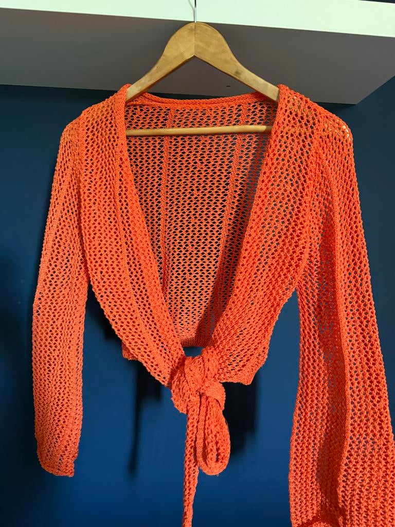 Oranje gehaakte bolero met knoopdetail shein maat xs, Ophalen of Verzenden, Zo goed als nieuw, Maat 38/40 (M), Oranje