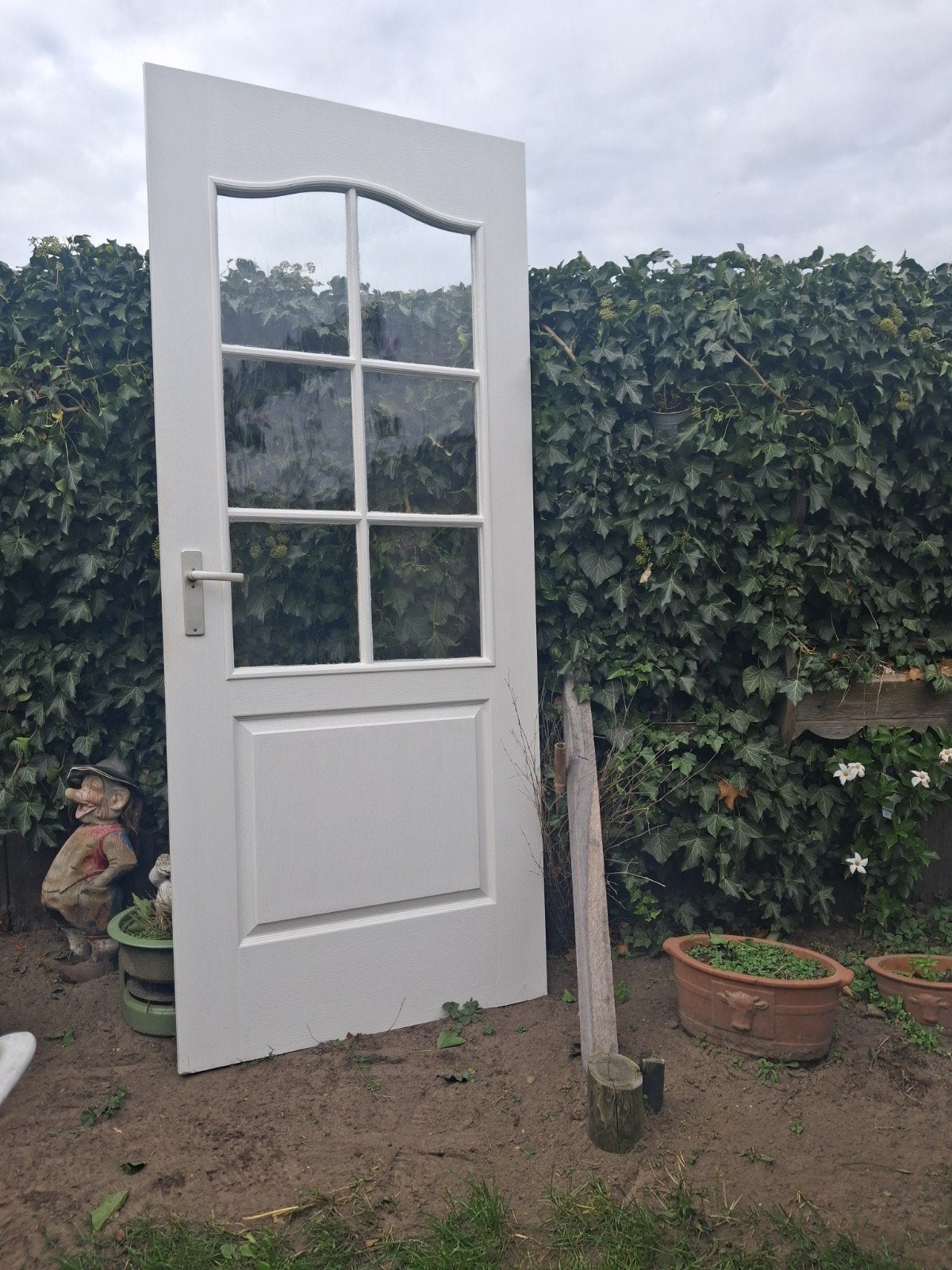 opdekdeur met houtnerf 88x210.5cm met 6tuitjes sierglas, Ophalen, 80 tot 100 cm, Binnendeur, 200 tot 215 cm