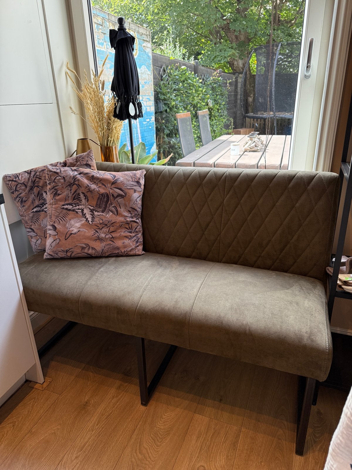Suede bankje 130, Ophalen, Gebruikt, Tweepersoons, Rechte bank