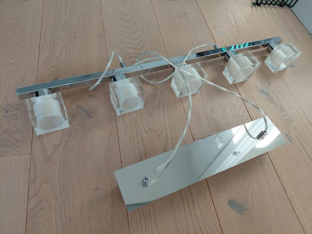 Moderne hanglamp met 5 spots - Chroom en acryl, Ophalen of Verzenden, Zo goed als nieuw, Modern, Minder dan 50 cm