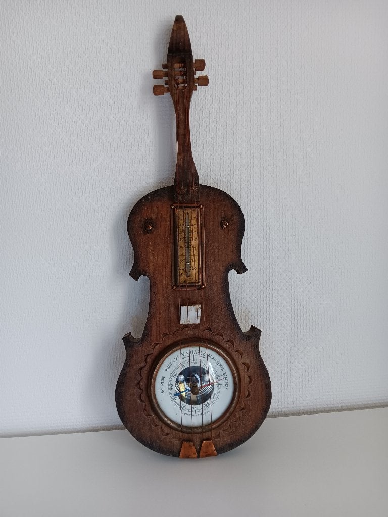 Vintage Viool Weerstation - Barometer & Thermometer, Audio, Tv en Foto, Weerstations en Barometers, Ophalen of Verzenden, Gebruikt