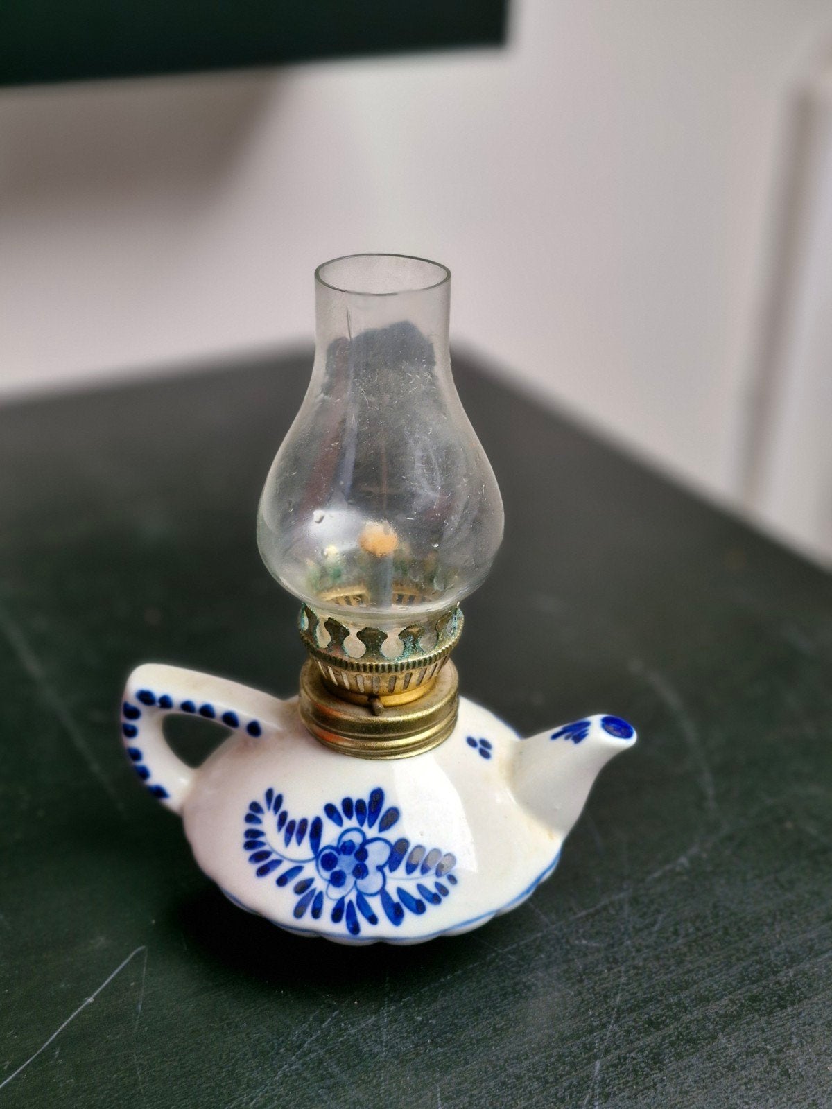 Delfts Blauw Miniatuur Olielampje - Handgeschilderd, Ophalen