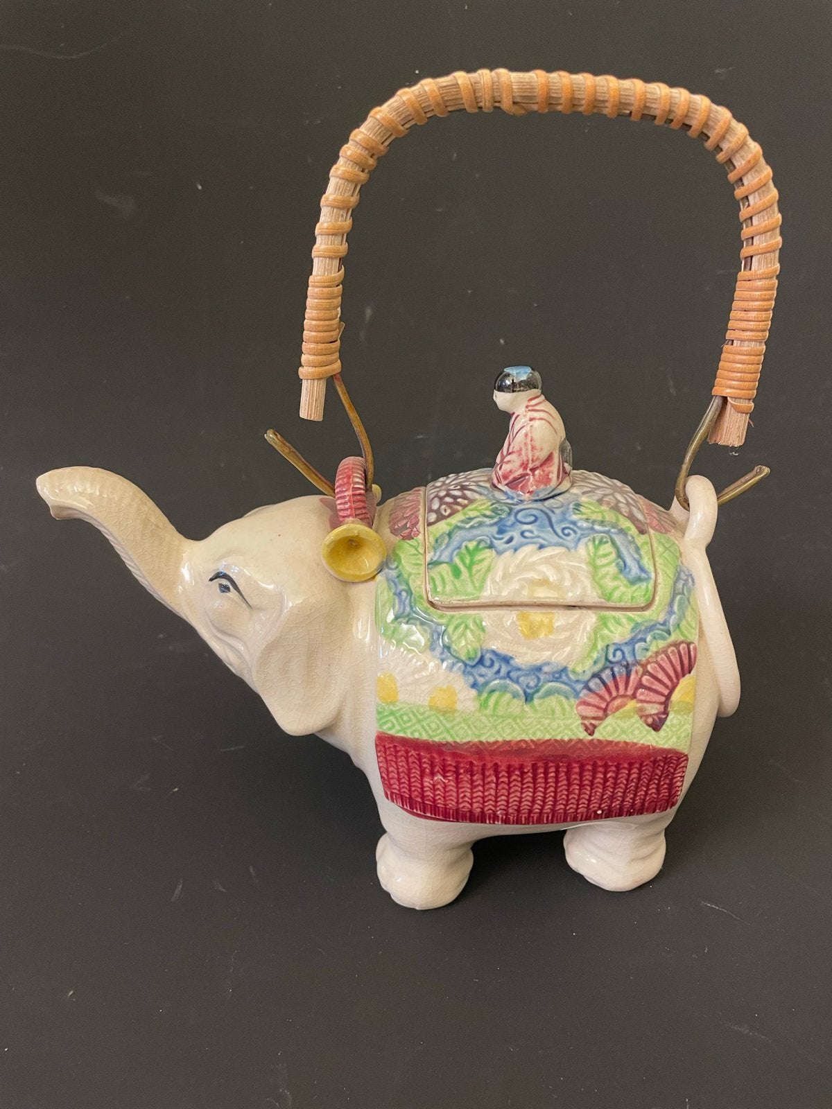 Vintage Aziatische Olifant Theepot met Rotan Handvat, Ophalen of Verzenden