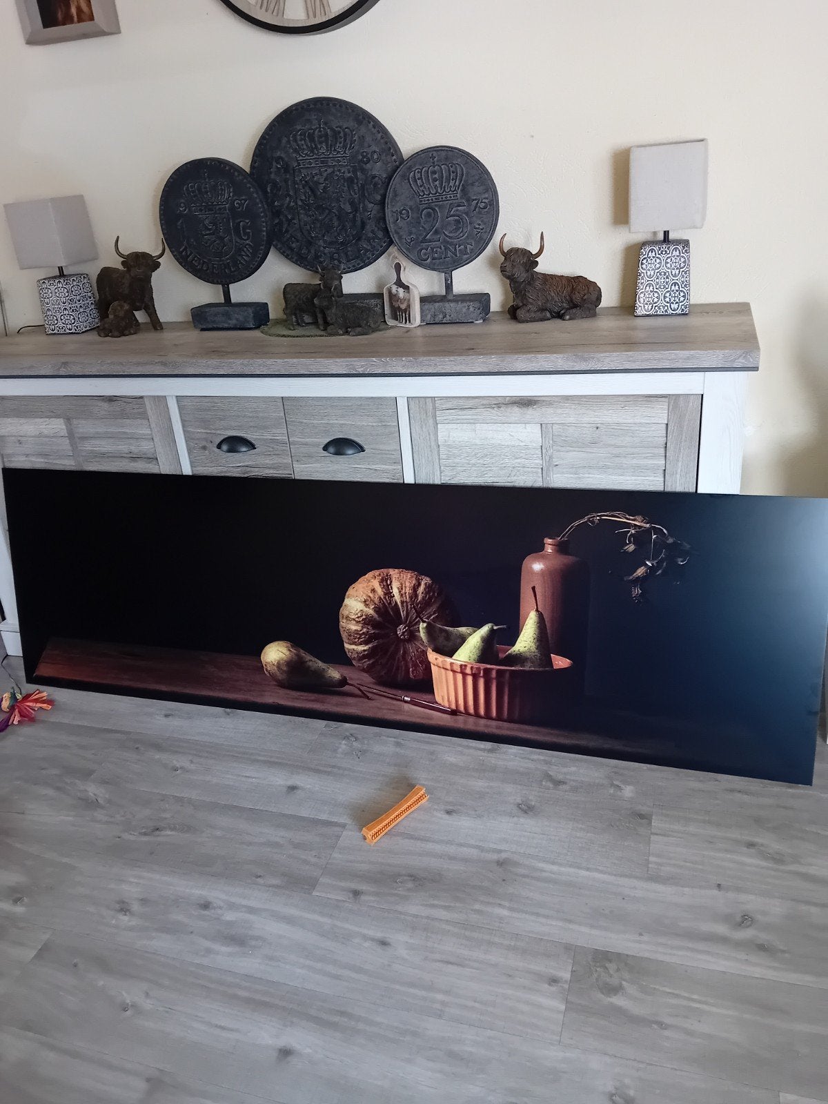 als nieuw grote ijzerenplaat met stilleven erop 200x60 cm, Ophalen, Metaal, 60 cm, Zo goed als nieuw