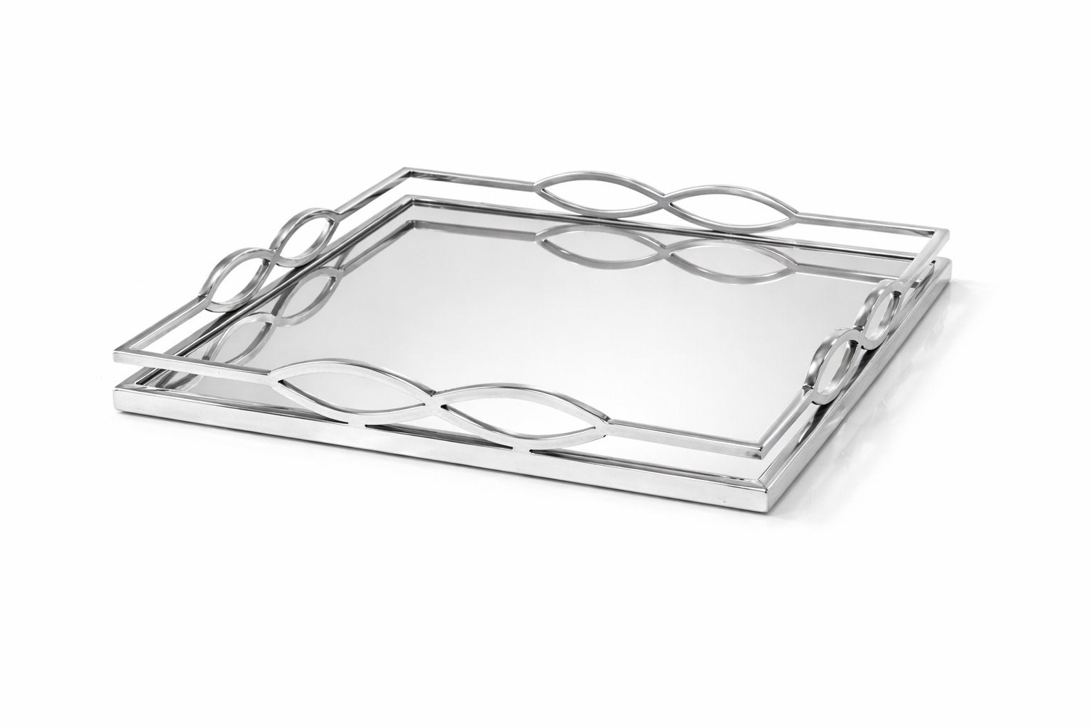 Luxe zilverkleurig dienblad met spiegel en decoratie, Ophalen of Verzenden, Nieuw, Vierkant, Metaal