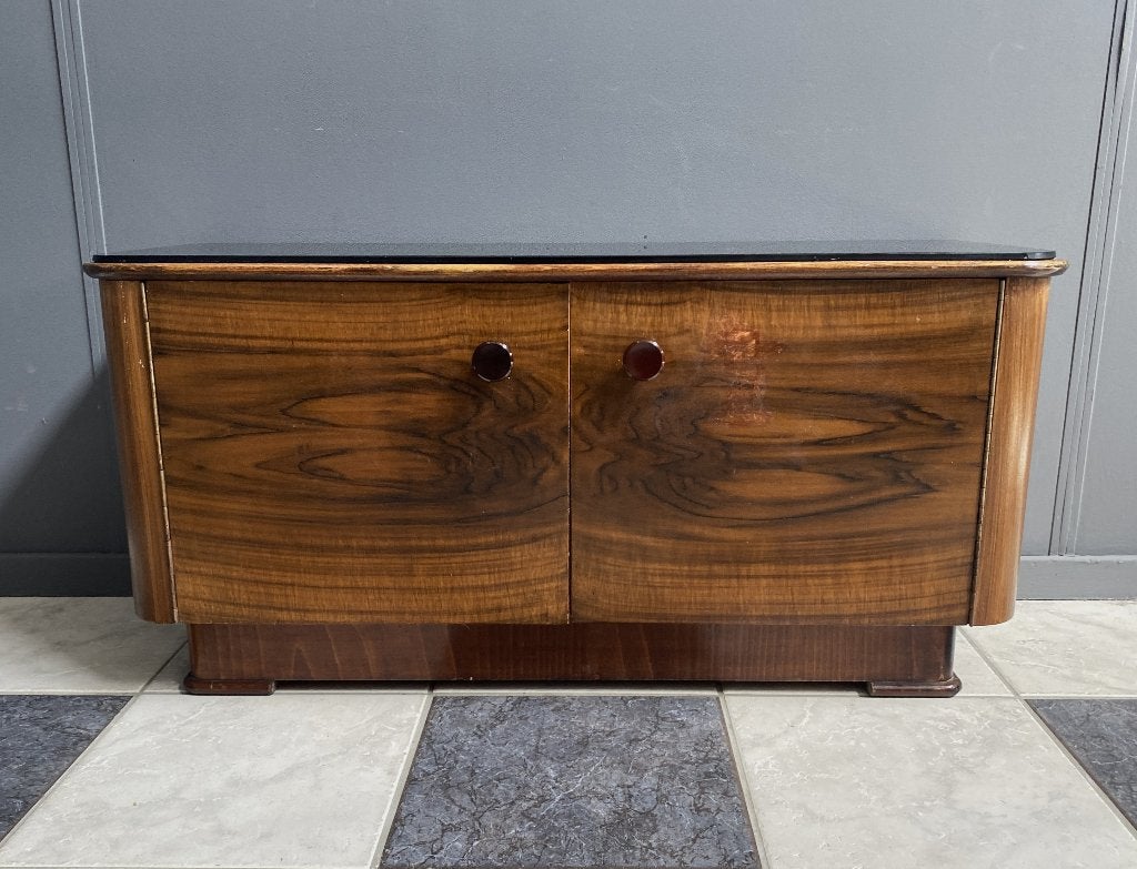 50 jaren Jindrich Halabala platenspeler TV hal kast glas, Ophalen, Glas, 50 tot 100 cm, Minder dan 100 cm