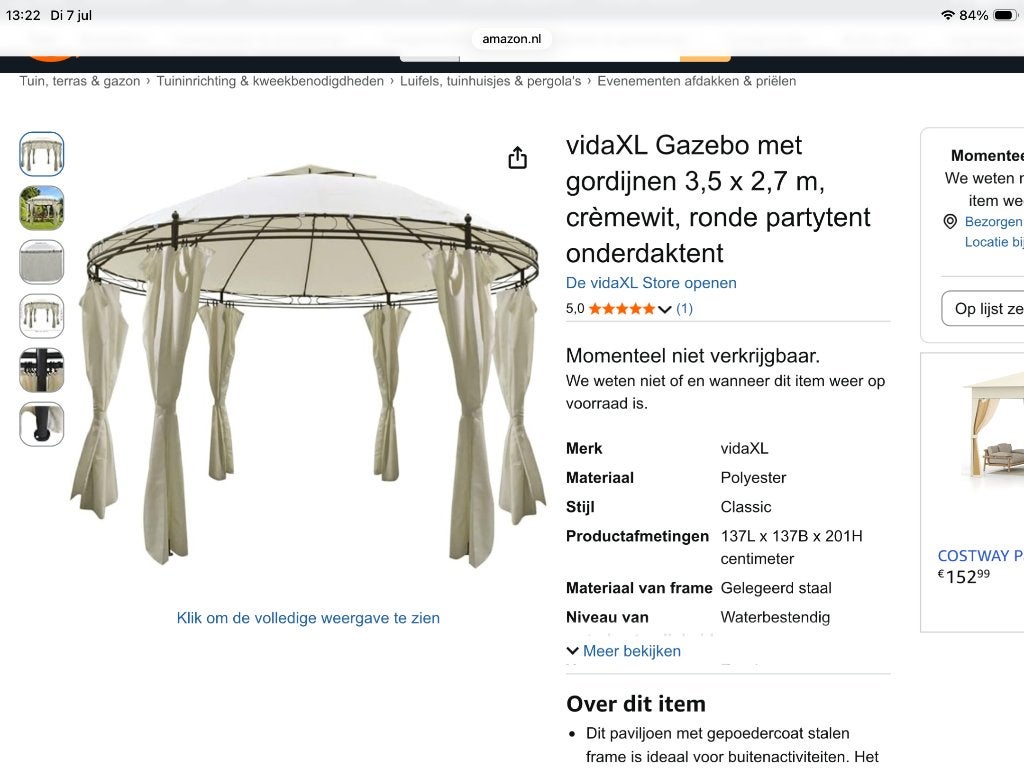 Paviljoentent, Ophalen, Nieuw