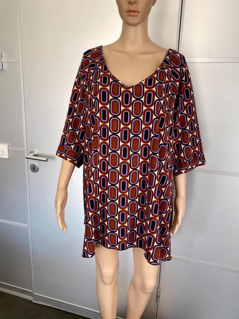 i117 Only.M maat 44=L blouse tuniek top bruin/beige/blauw, Bruin, Maat 42/44 (L), Ophalen of Verzenden, Zo goed als nieuw