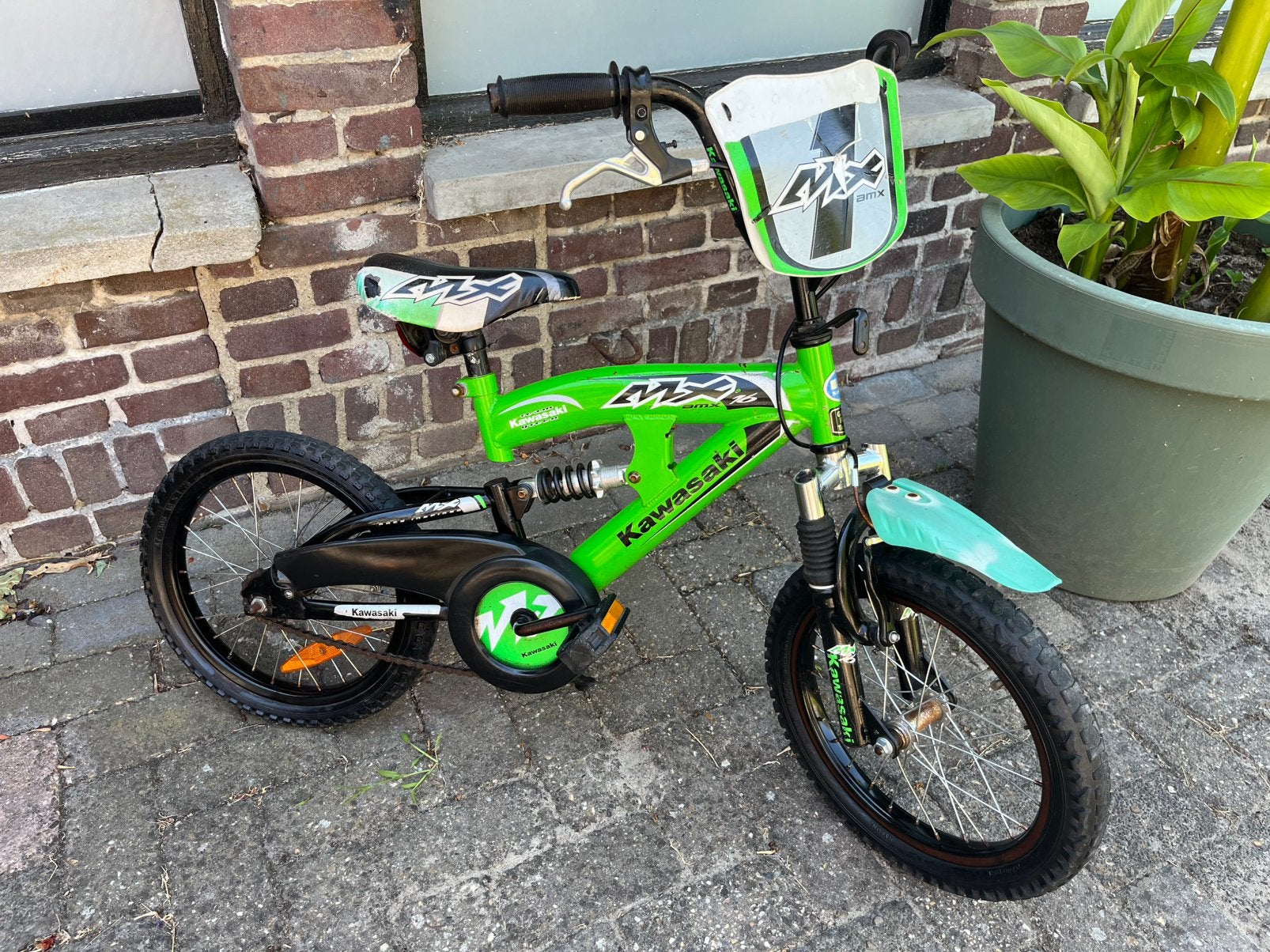 Kinderfiets 16inch KawasakiMX16- Groen, 16 inch, Fietsen en Brommers, Fietsen | Kinderfietsjes, Ophalen, Gebruikt, Terugtraprem