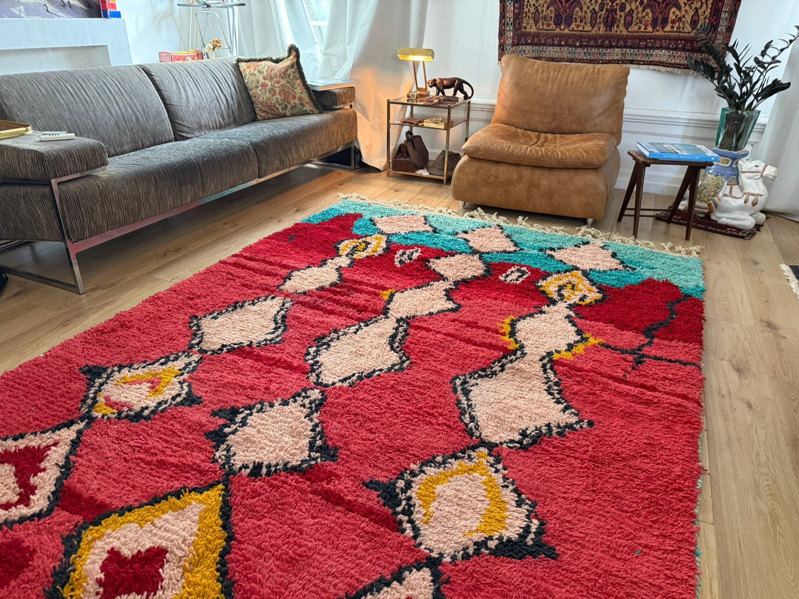 Handgeknoopt vintage groot Boujad tapijt 300  x 191 cm