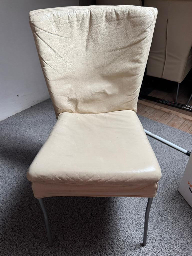Leren stoel gebroken wit x4, Ophalen, Gebruikt, Wit, Leer