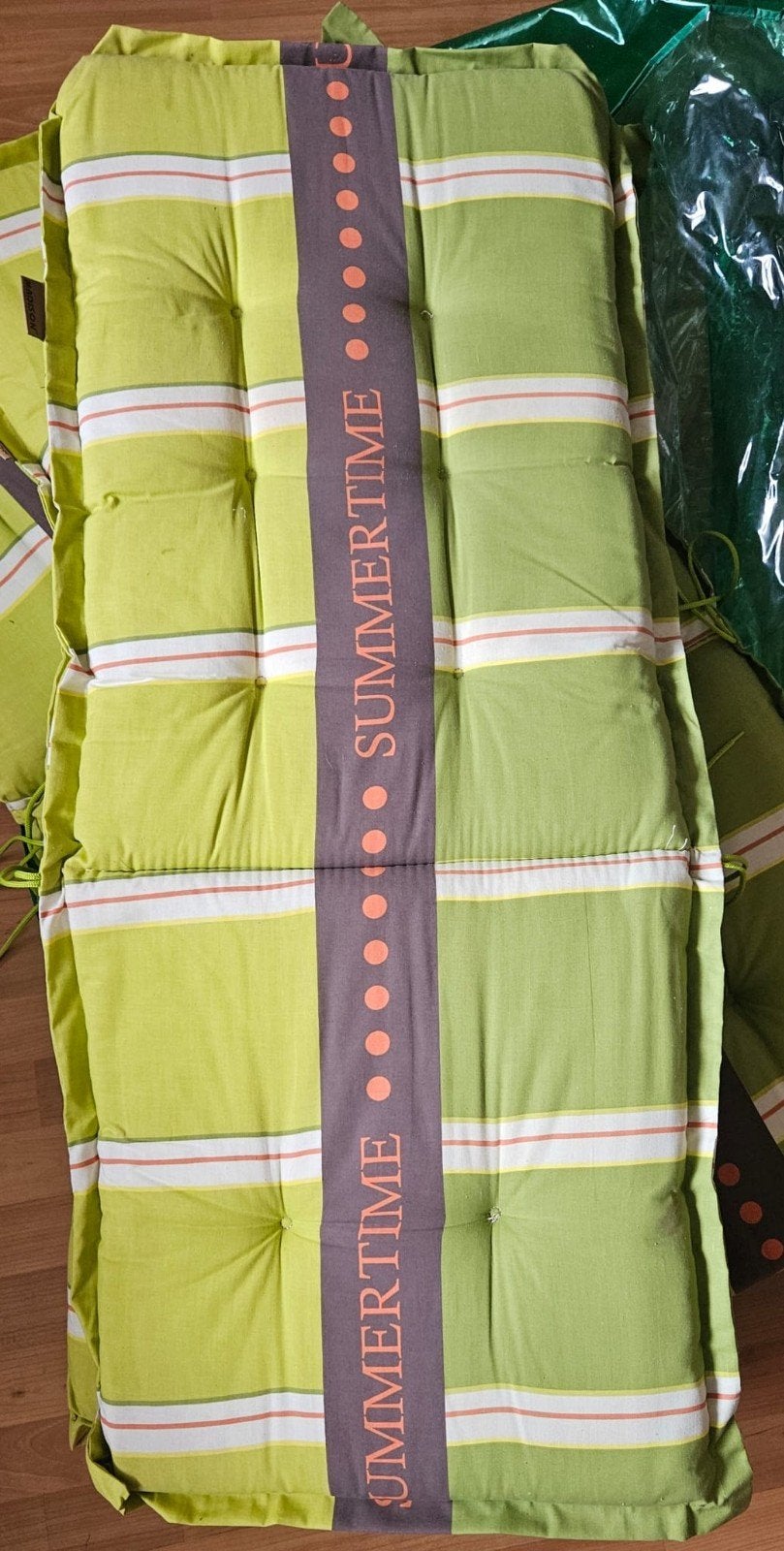 4 tuinkussens 'Summertime' groen gestreept, Tuin en Terras, Tuinmeubel-accessoires, Ophalen, Zo goed als nieuw
