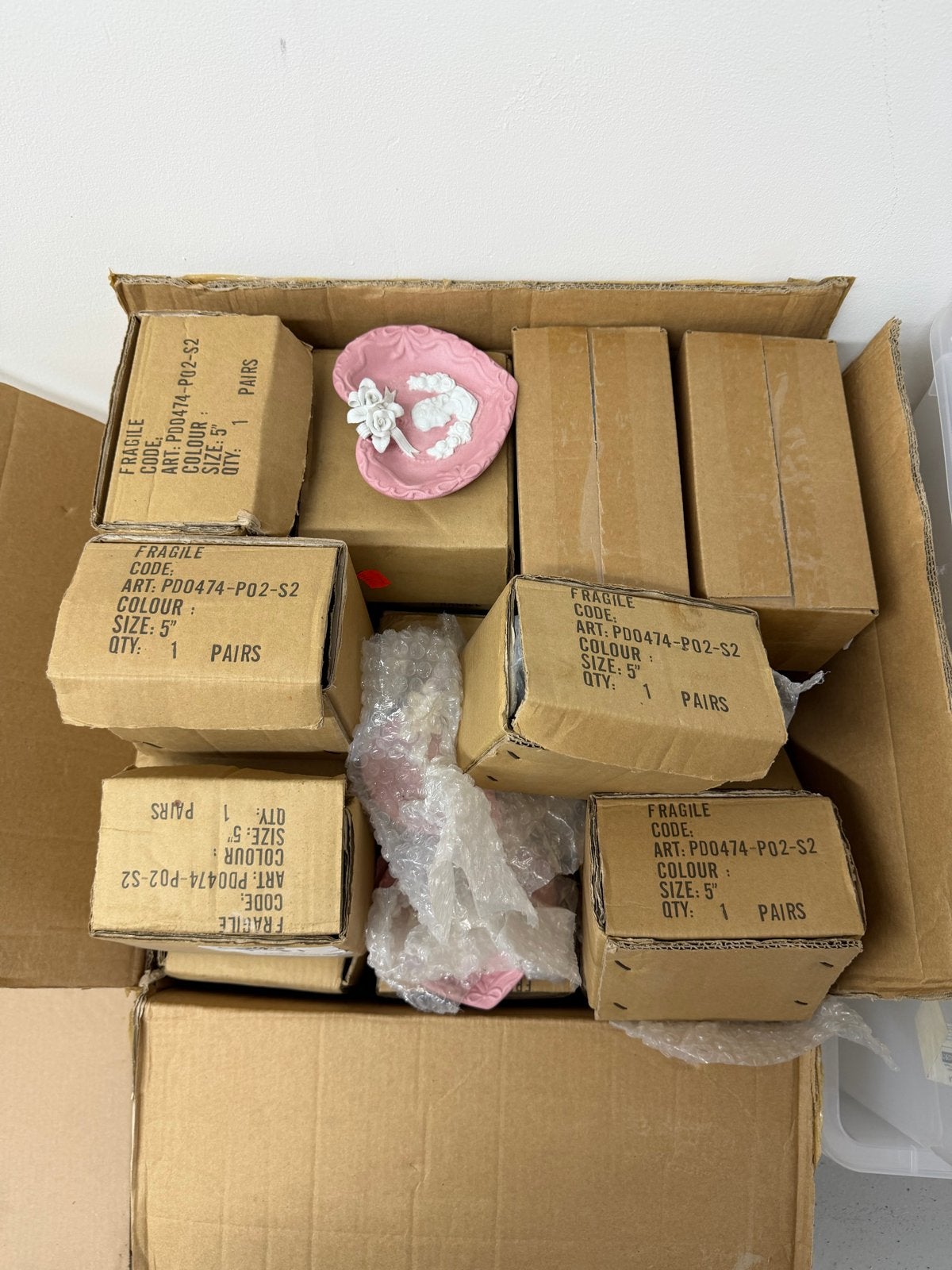 120 Roze Hartvormige Schaaltjes van Steen met Decoratie, Ophalen of Verzenden