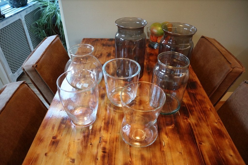 7 bloemenvazen, helder glas, decoupage of zelf beschilderen, Huis en Inrichting, Woonaccessoires | Vazen, Ophalen, Transparant