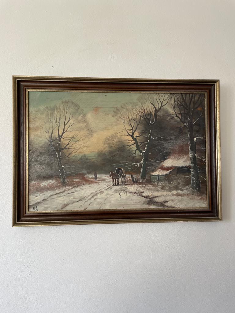 Schilderij Wintertafereel, Ophalen