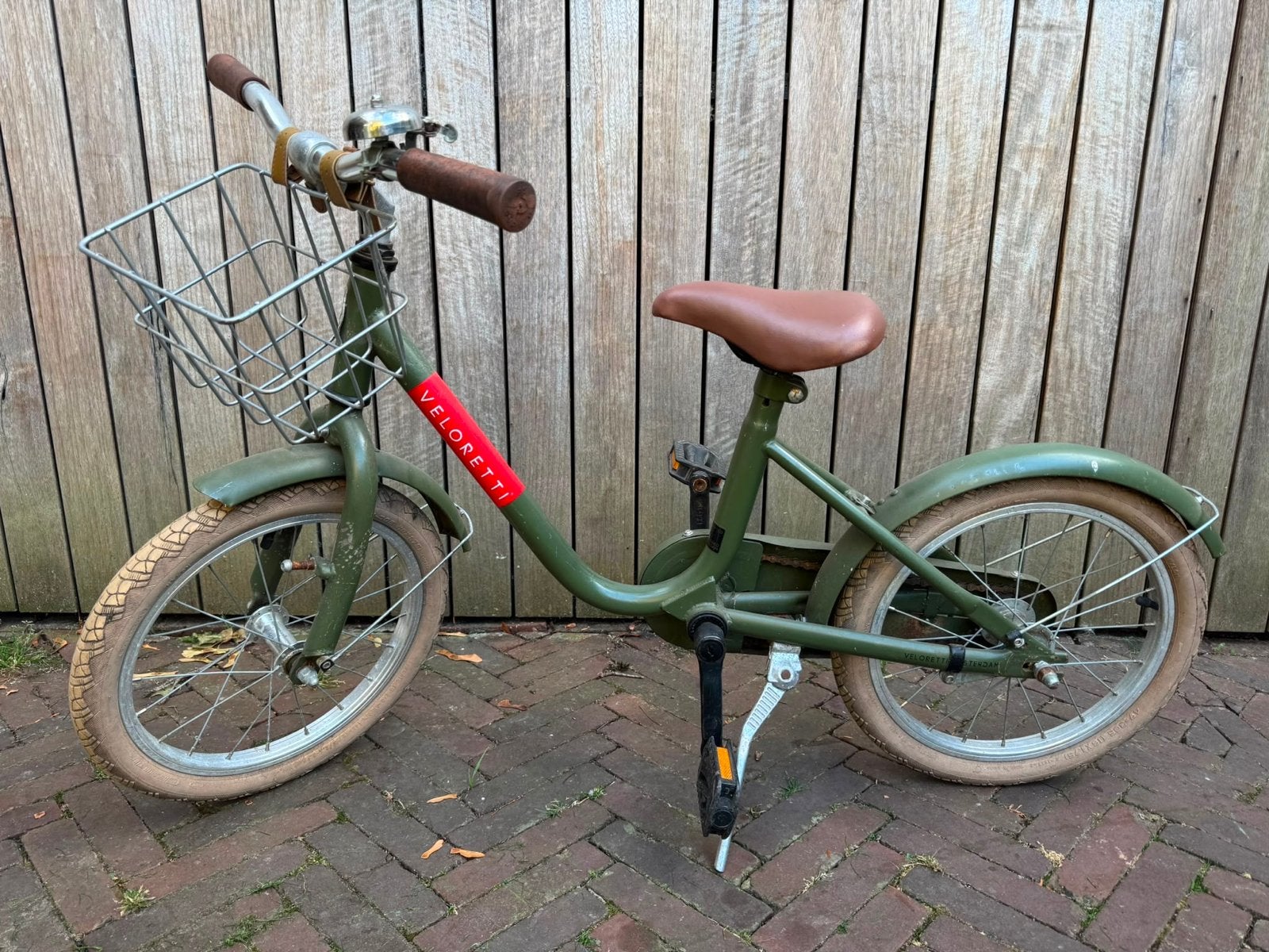 Veloretti kinderfiets 16 inch - Olfijfgroen, Ophalen, Gebruikt, Terugtraprem, 16 tot 20 inch