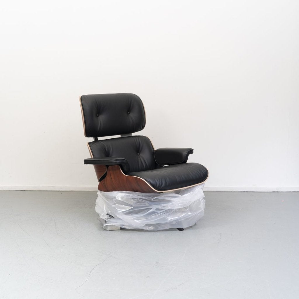 Vitra Lounge Chair Nero Leer/Palissander XL + Hocker, Huis en Inrichting, Fauteuils, Niet ingevuld, Nieuw, Niet ingevuld, Niet ingevuld