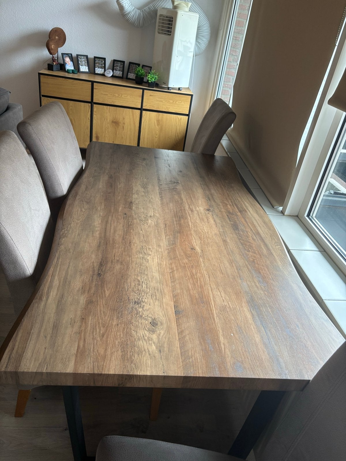 Eettafel 90x160cm en stoelen lichtgrijs, Huis en Inrichting, Tafels | Eettafels, Ophalen, Gebruikt, 50 tot 100 cm, 150 tot 200 cm