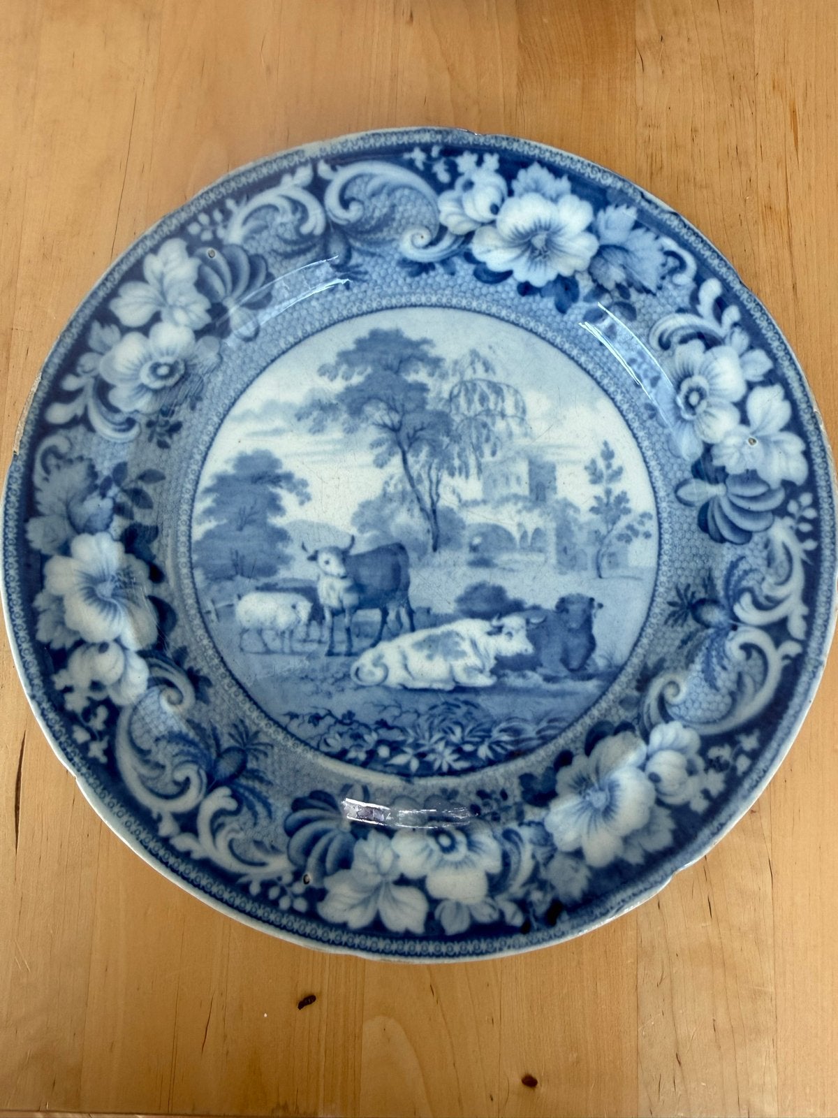Antiek Kirkham Yorkshire bord, blauw-wit, vee en kasteel, Ophalen of Verzenden