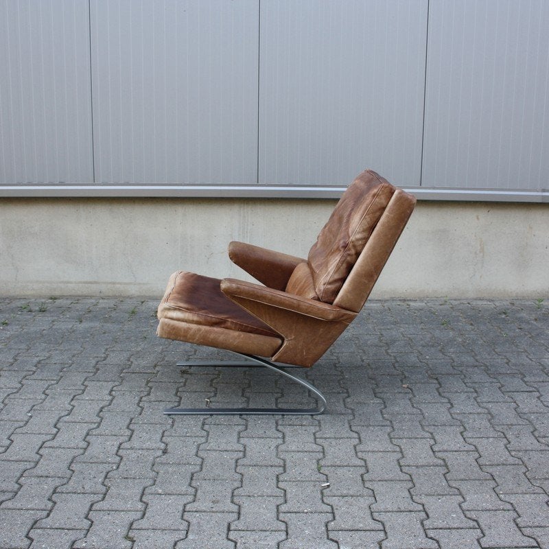 Vintage Swing Lounge Chair | bruin leder | COR |, Ophalen, Gebruikt, Onbekend, 75 tot 100 cm