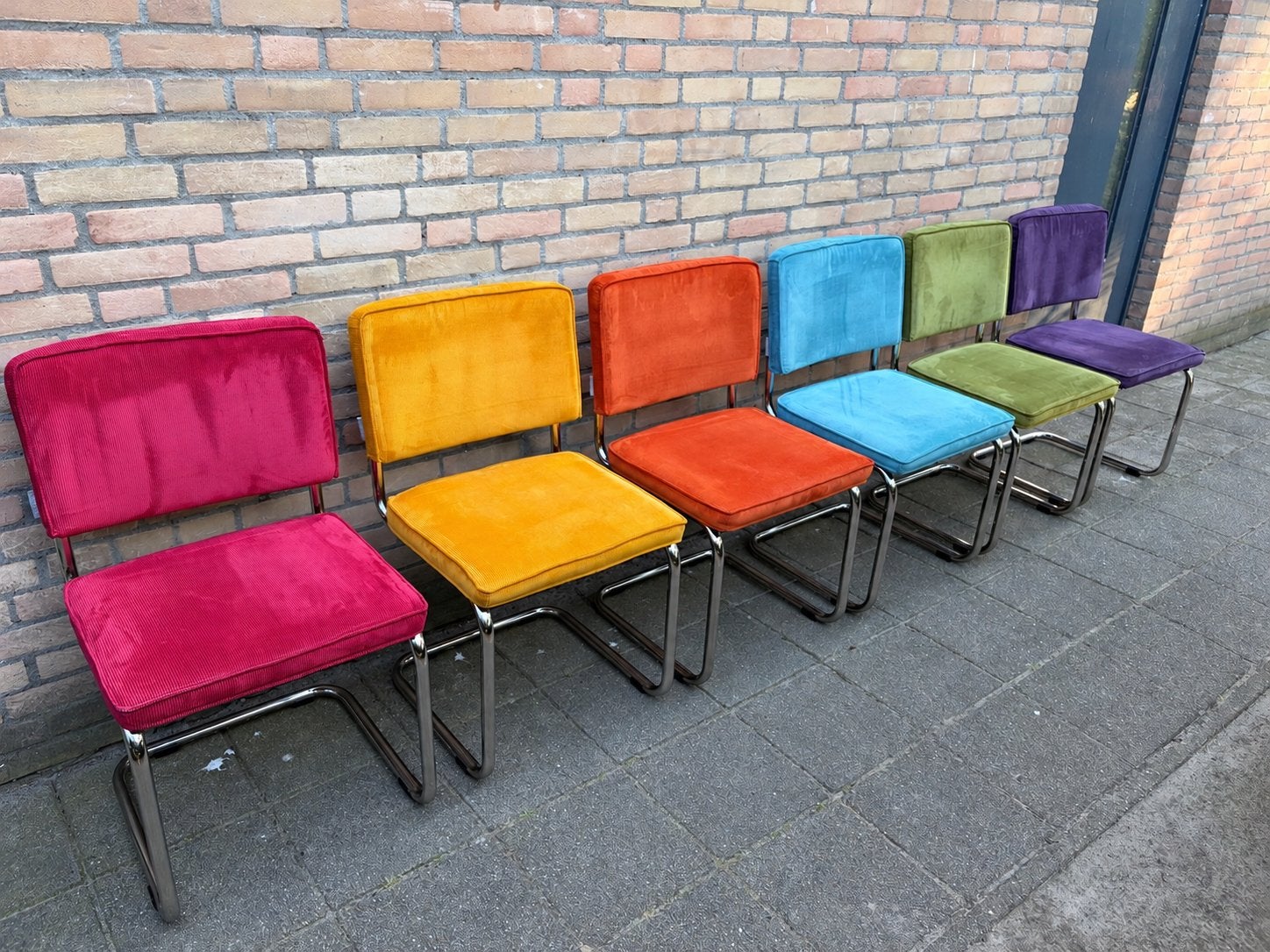 6 Zuiver Ridge Rib Ribstof Stoelen, Ophalen, Gebruikt, Overige kleuren, Hout