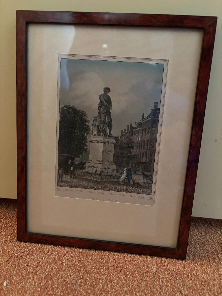 Antieke prent van een gravure van beeld van Rembrandt, Ophalen of Verzenden