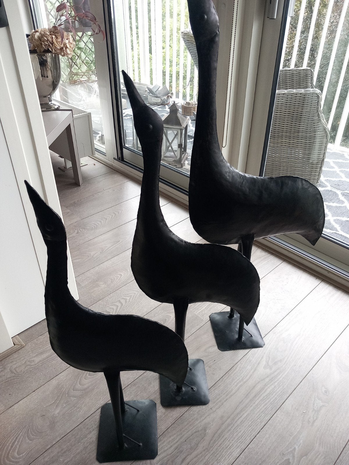 Set van 3 Zwarte Metalen Kraanvogels - Decoratief, Ophalen, Gebruikt, Zwart, Metaal