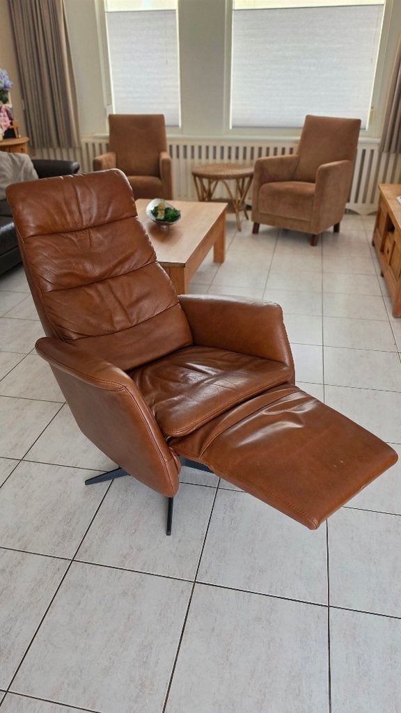 Luxe Stelvio Relaxfauteuil Elektrisch 3 Motoren+Accu Cognac, Ophalen, 75 tot 100 cm, Zo goed als nieuw, Leer