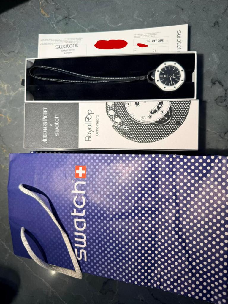 Swatch x Audemars Piguet Royal Pop Ocho Negro Zakhorloge, Ophalen, Nieuw, Kunststof, Zakhorloge