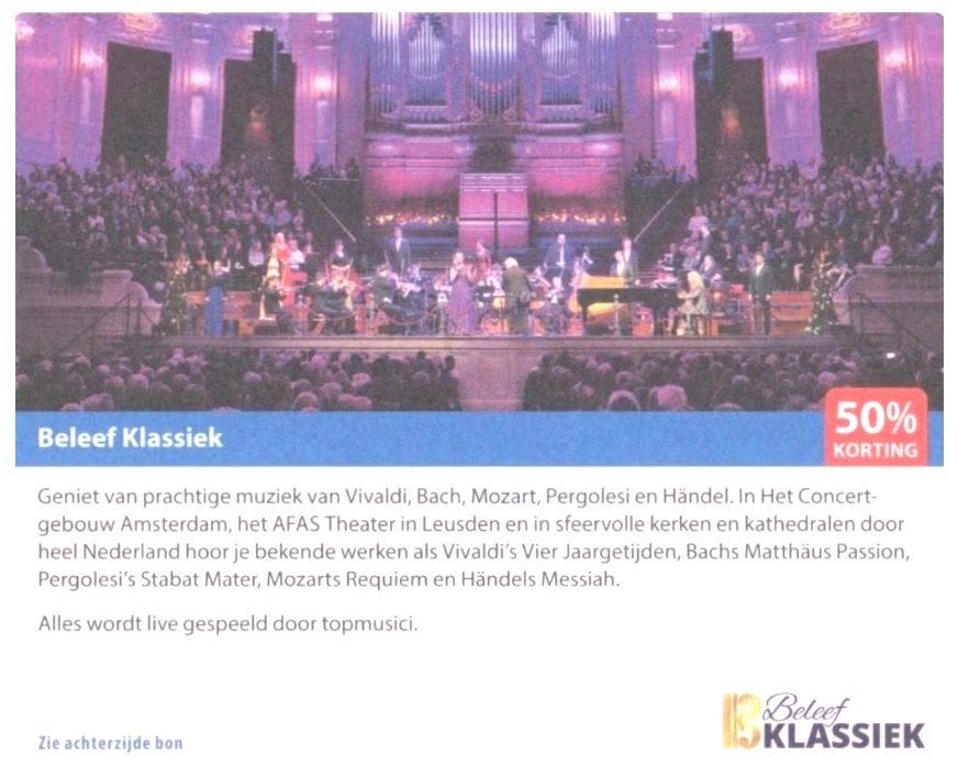 Beleef klassiek 50% kortingsbon, Tickets en Kaartjes, Drie personen of meer, Juli