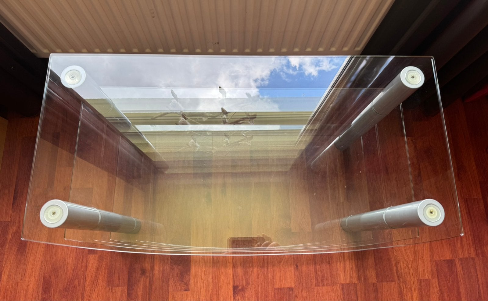 Glazen tv audio meubel / kleine tafel, Gebruikt, Glas, 75 cm of meer, Rechthoekig
