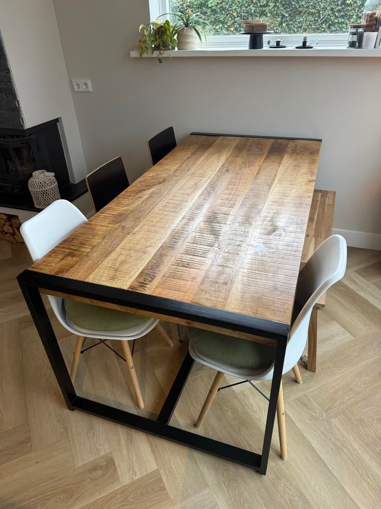 Mangohouten eettafel 180x90 cm, Huis en Inrichting, Tafels | Eettafels, Ophalen, Gebruikt, 50 tot 100 cm, Vijf personen of meer