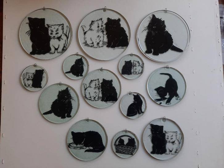 Glazen raamhangers met poezen ~vintage ~, Ophalen of Verzenden, Zo goed als nieuw, Glas, Vintage