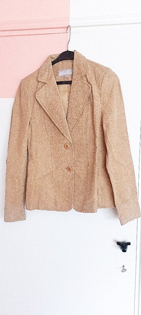 Echt leren zomer jasje / blazer in bruin camel, Bruin, Ophalen of Verzenden, Zo goed als nieuw, Maat 36 (S)