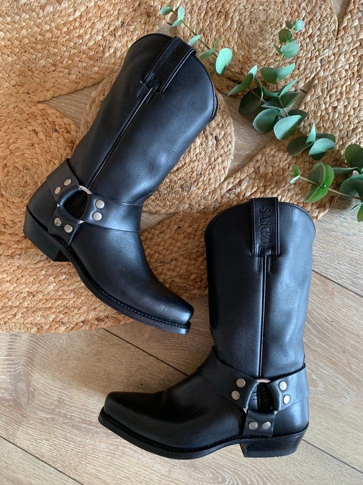 Sancho bikerboots 37 western boots bohemian laarzen, Hoge laarzen, -, Zwart, -