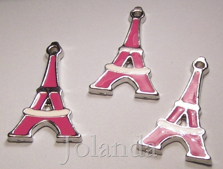 0760 Zilver Kleurige Metalen Roze Eiffeltoren Bedels, Overige merken, Overige materialen, Nieuw, Ophalen of Verzenden