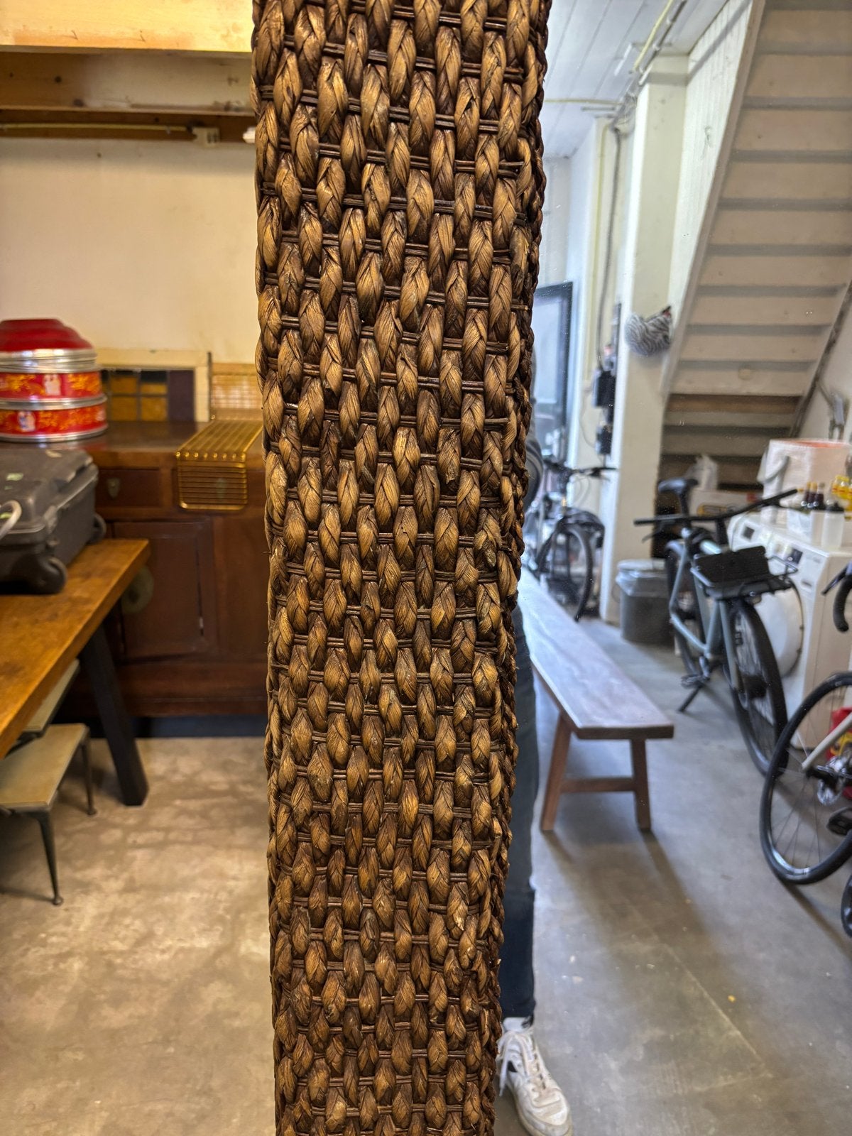 Grote spiegel met gevlochten rotan lijst (100 x 200 cm), Ophalen, Gebruikt, 200 cm of meer, 75 tot 100 cm