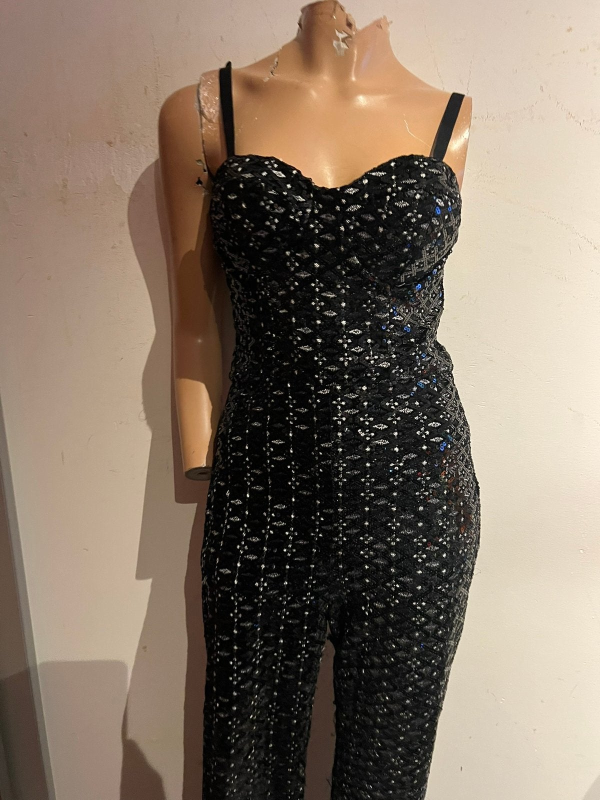 UNIQUE jumpsuit velvel met lovertjes maat m origineel zgan, Kleding | Dames, Maat 38/40 (M), Zwart, T, T