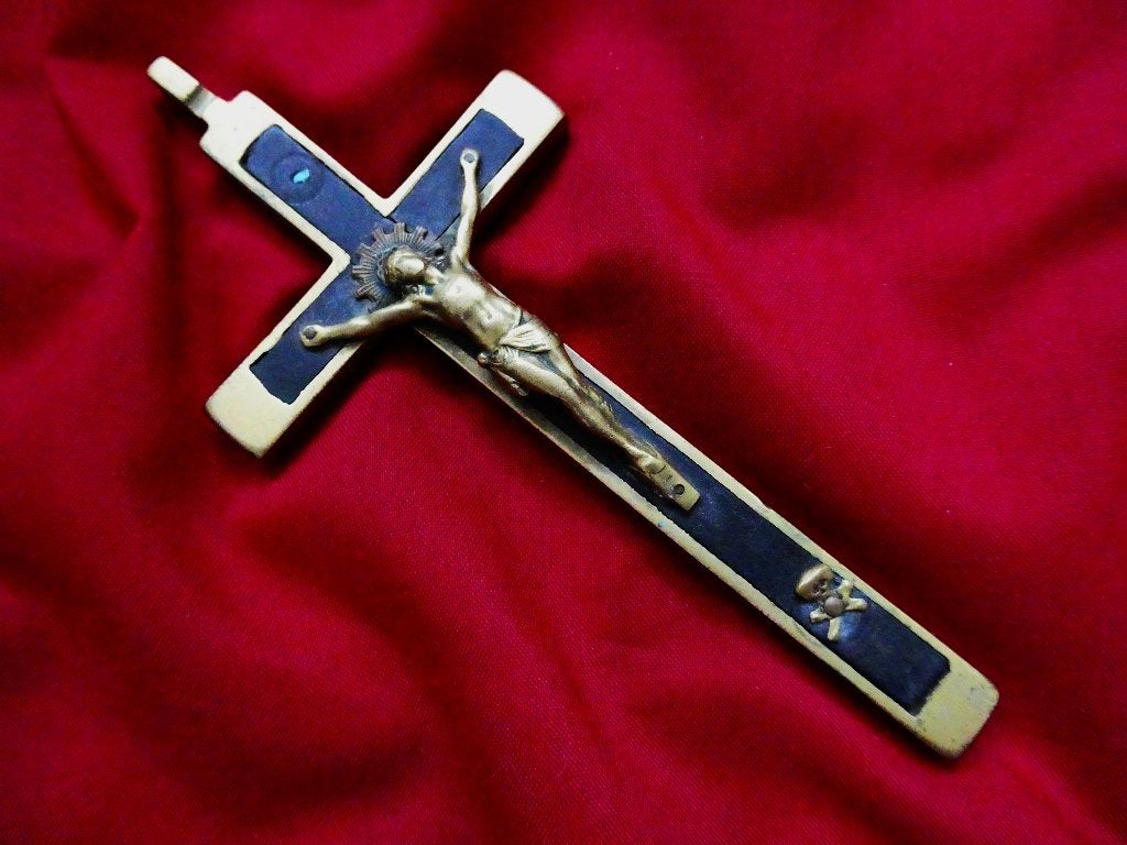4 Kruizen Crucifix met corpus Jezus met hout ingelegd, Ophalen of Verzenden