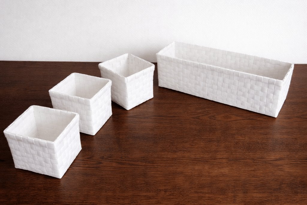 Witte bakjes Rotan stijl voor opruimen en organiseren, Ophalen, Zo goed als nieuw, Wit