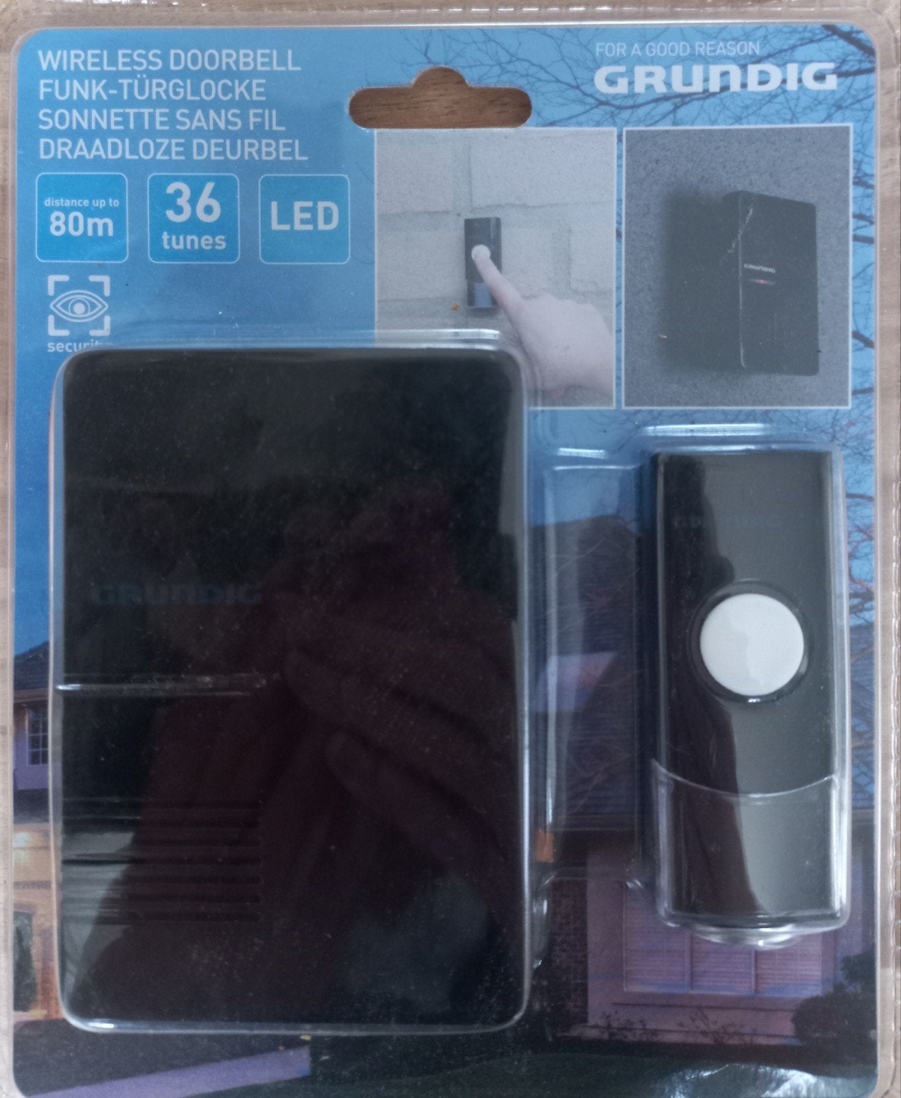 Grundig Draadloze Deurbel met 36 Melodieën en LED, Huis en Inrichting, Ophalen of Verzenden, Nieuw, Draadloos