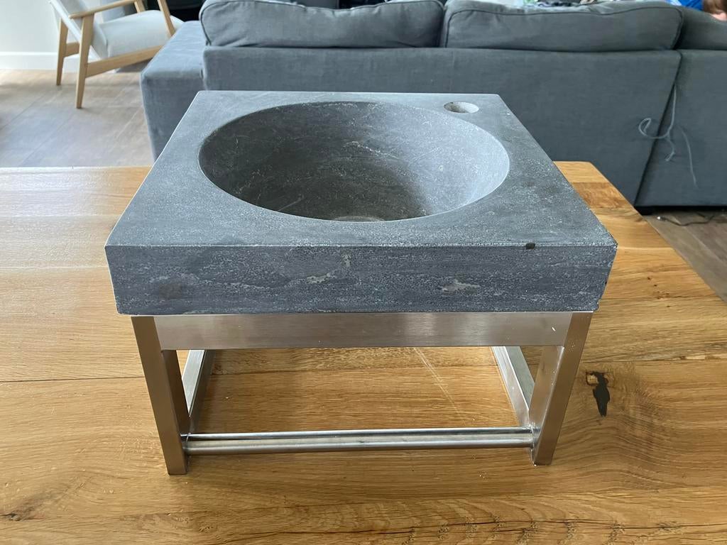 Hardstenen wasbak inclusief RVS frame, Ophalen of Verzenden, Nieuw, Rvs, Wastafel
