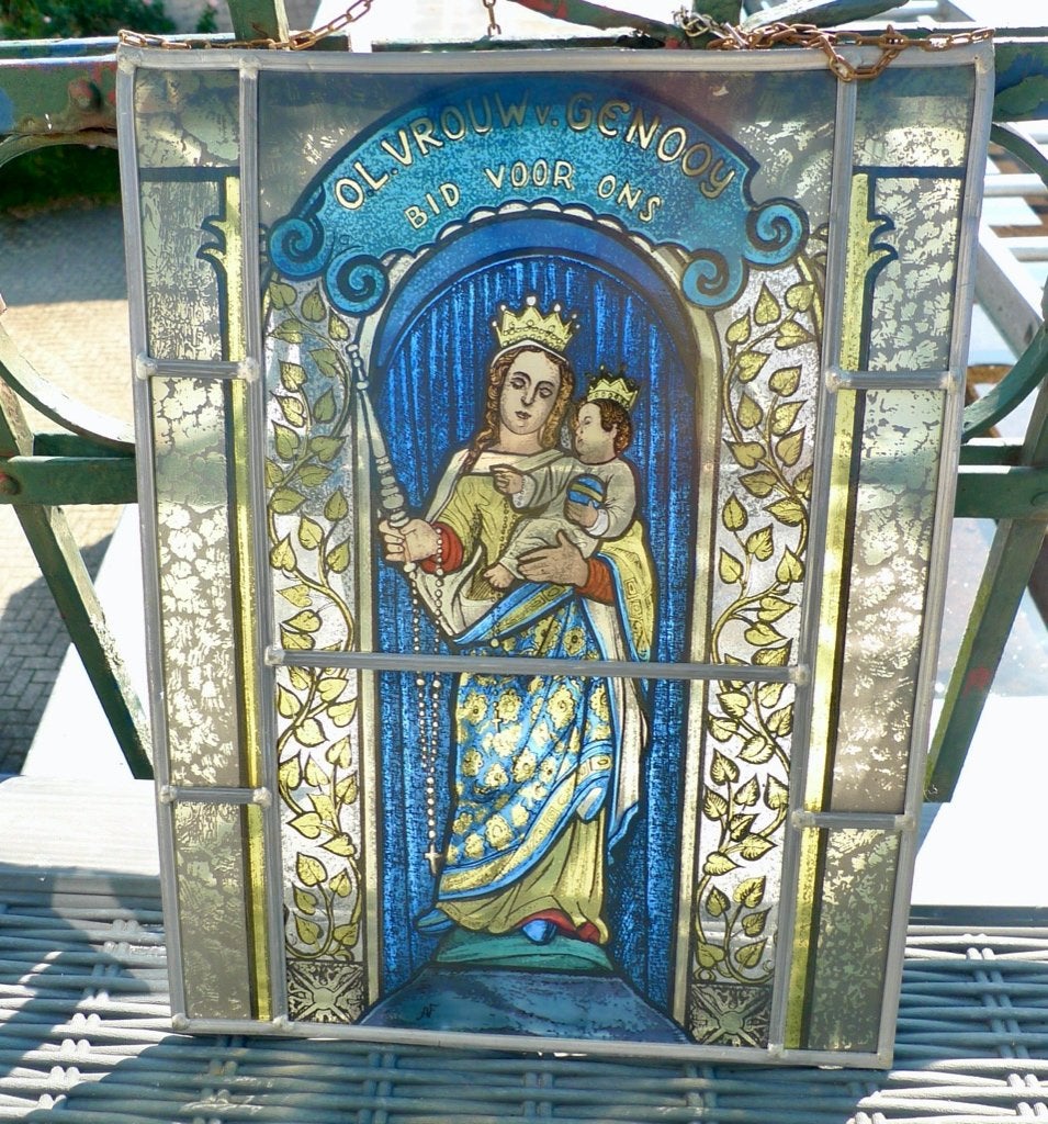 glas-in-Lood O.L. Vrouw van Genooi/ Hubert Felix Maastricht, Ophalen of Verzenden